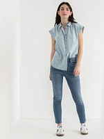 Relaxed Fit Button Up Denim Blouse