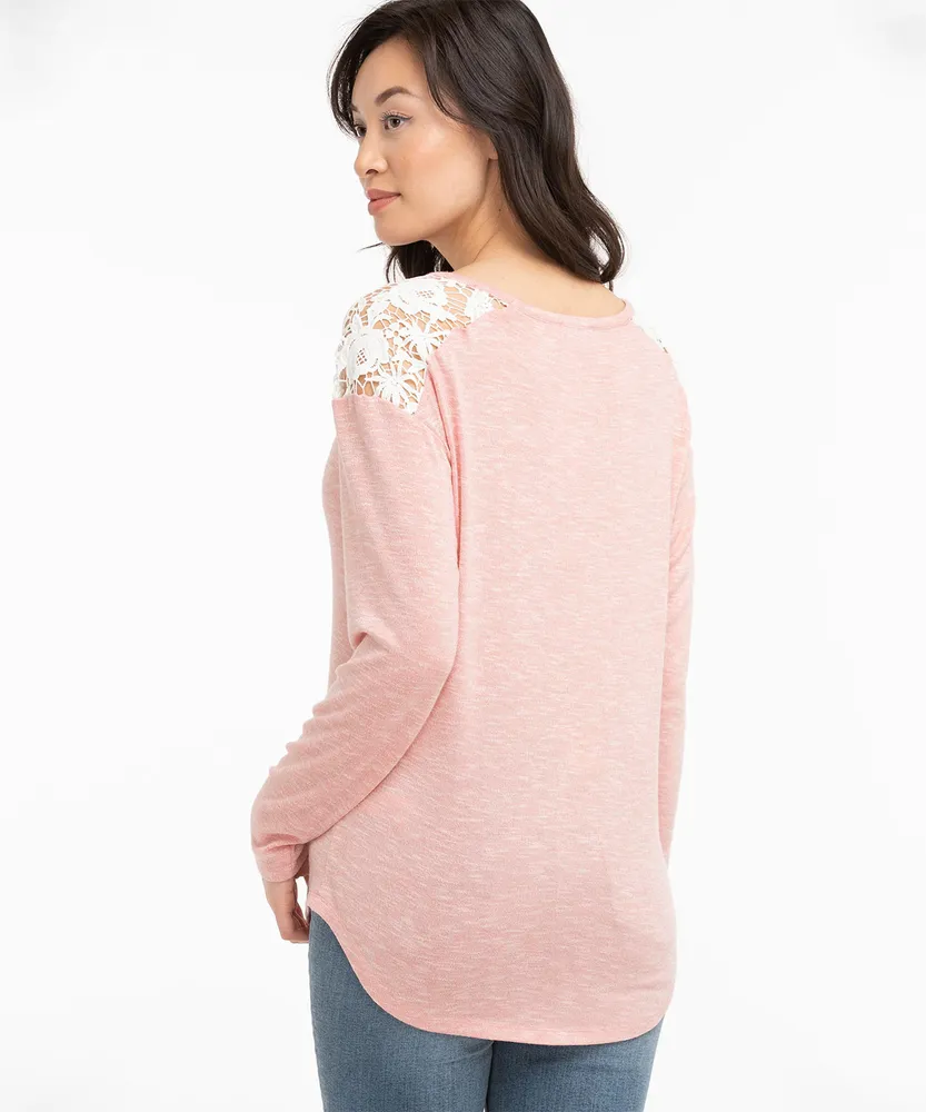 Lace Shoulder Long Sleeve Top