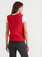 Button Front Cable Sweater Vest