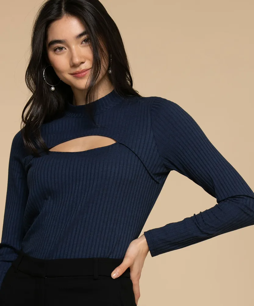 Cut-Out Neckline Mock Neck Top