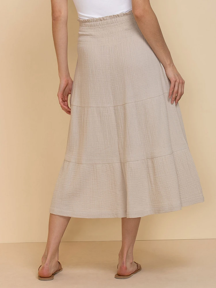 Tiered Crinkle Cotton Skirt