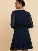 Long Sleeve Tiered Smock-Waist Dress
