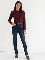 Ribbed Button-Sleeve Sweater