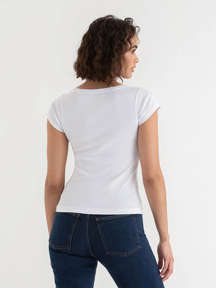 Ribbed Scoop Neck Tee