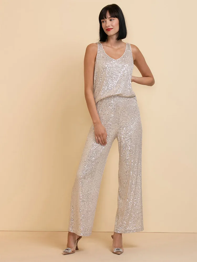 Pull-On Wide Leg Sequin Pant