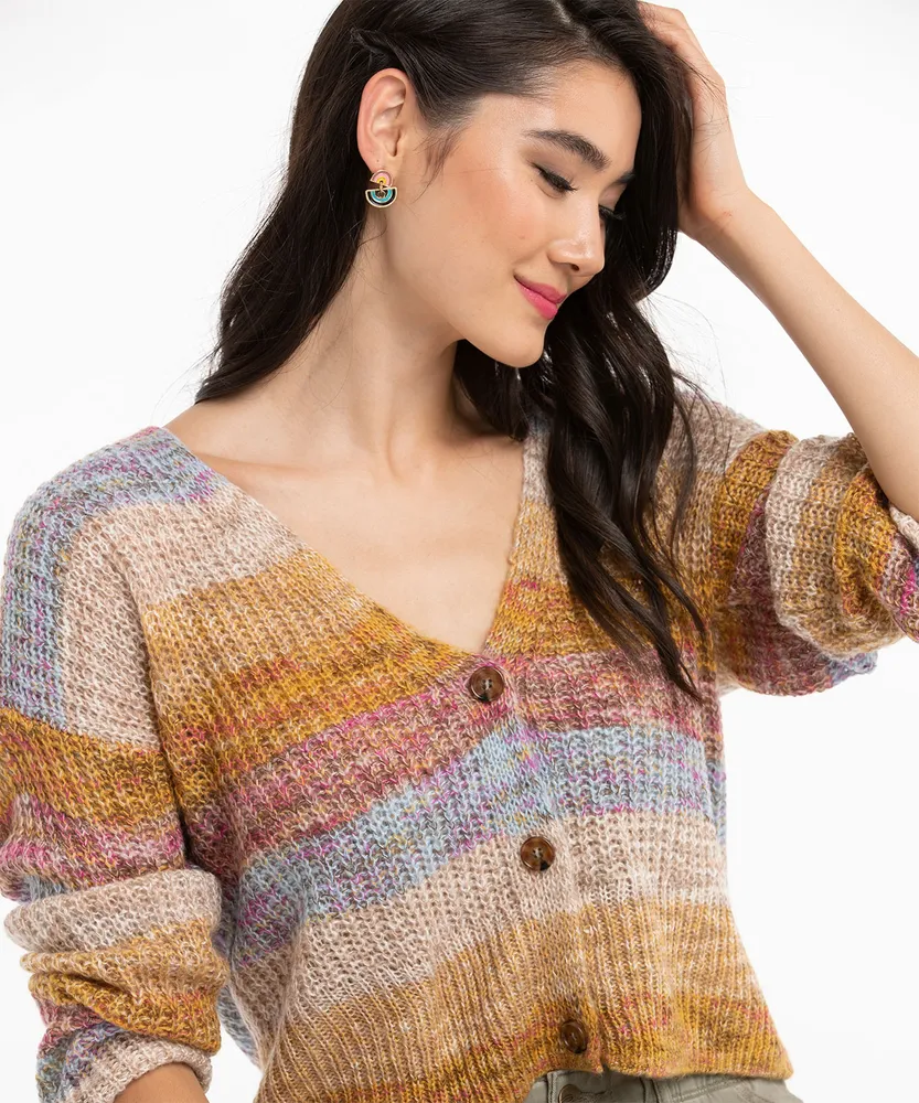 Space Dye Button Front Cardigan