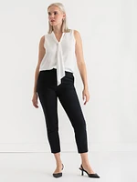 Sleeveless Tie-Neck Blouse