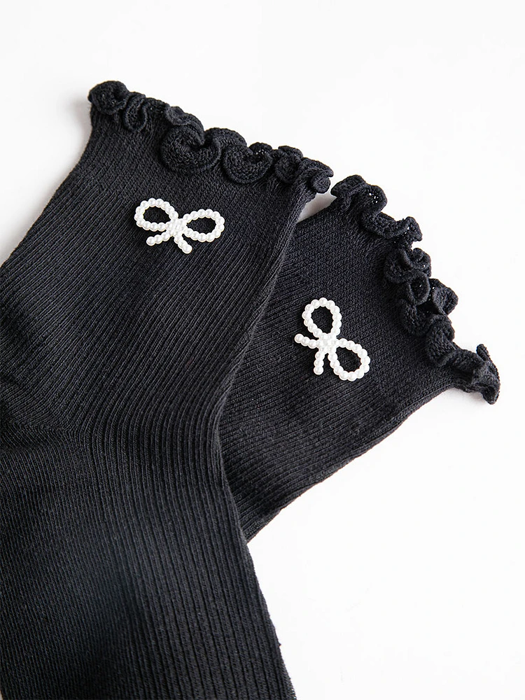 Low Crew Socks with Pearl Detail