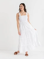 Smocked Bodice Eyelet Maxi Dress