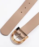 Beige Belt with D-Shaped Tortie Buckle