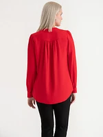 V-Neck Blouse with Covered Buttons