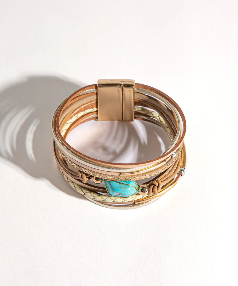 Turquoise Stone Layered Snap Bracelet