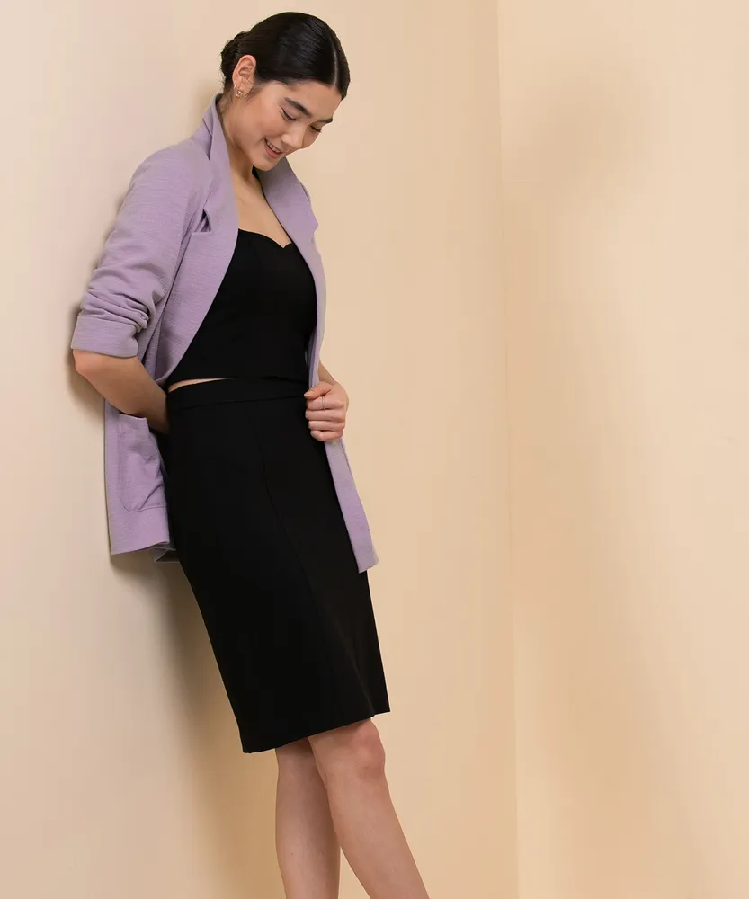 Textured Mid-Length Open Blazer