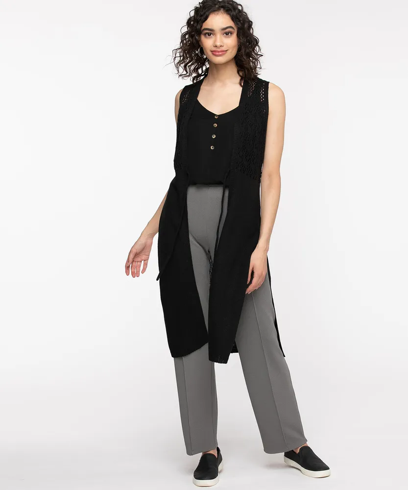 Pointelle Tie Waist Sweater Vest