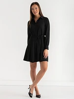 Collared Button-Front Dress with Tie Waist