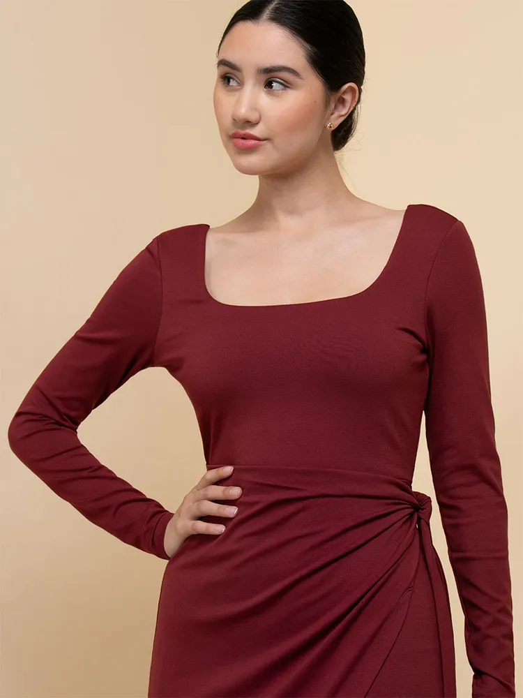 Long Sleeve Square Neck Tie Side Dress