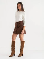 Corduroy Button-Front Mini Skirt