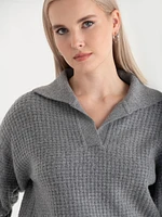 Open Collar Waffle Sweater