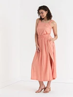 Viscose Linen Midi Skirt with Slit