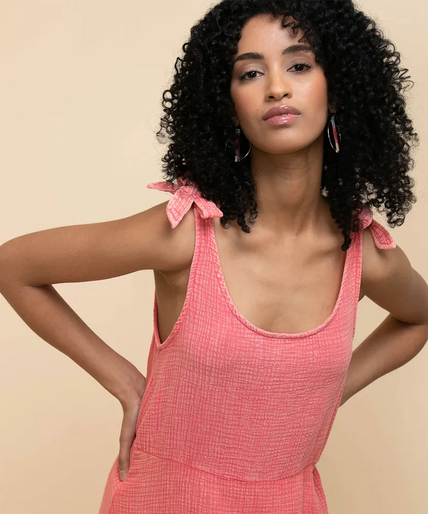 Cupio Sleeveless Tiered Tie Shoulder Midi Dress