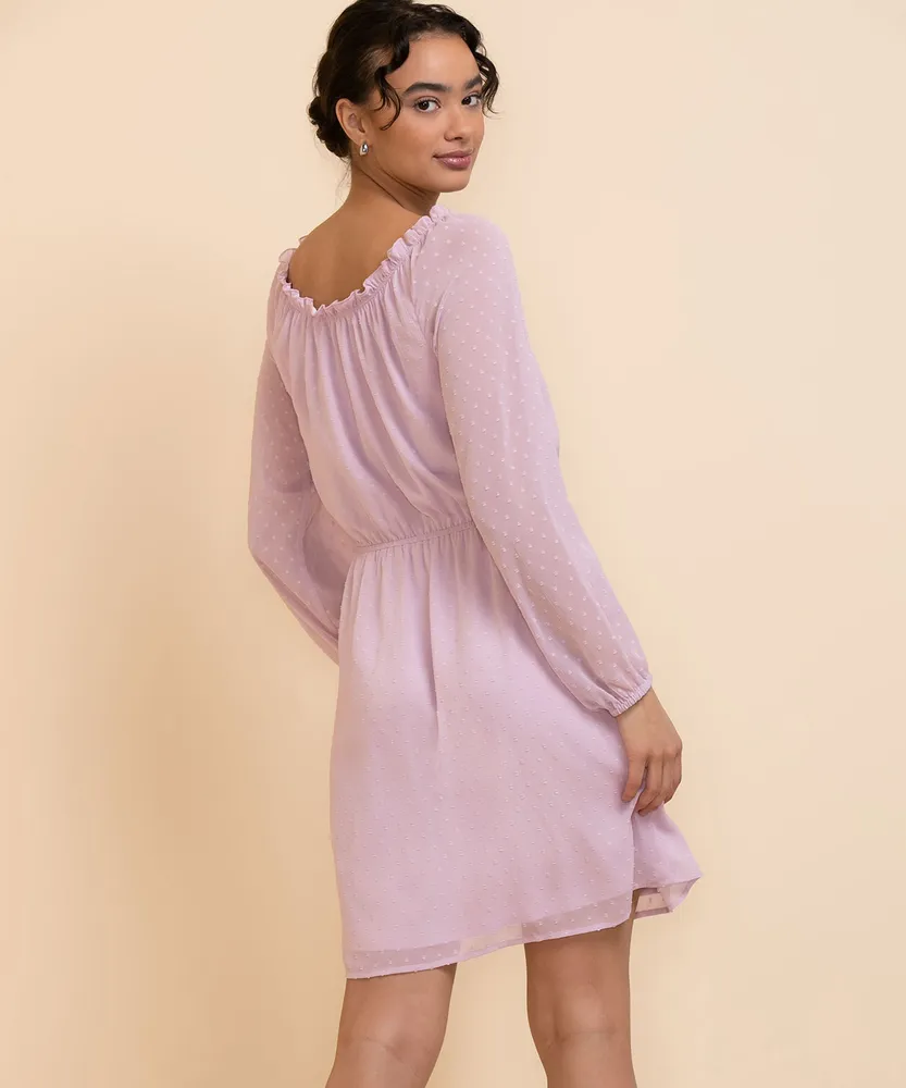 On/Off Shoulder Swiss Dot Dress