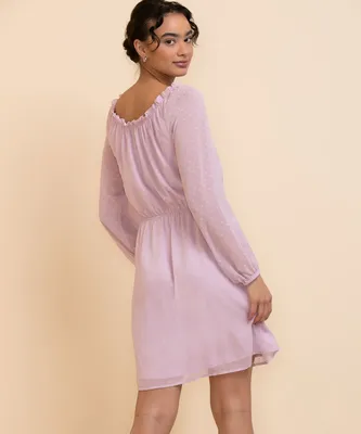 On/Off Shoulder Swiss Dot Dress