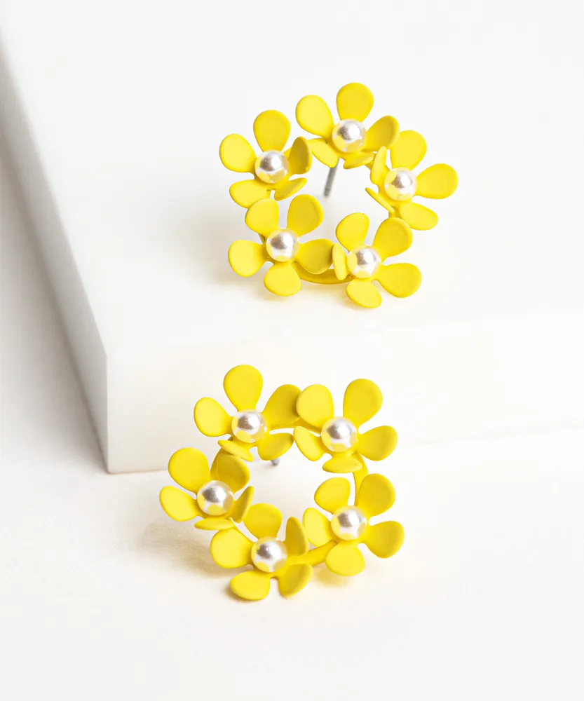 Yellow Flower Circle Earring