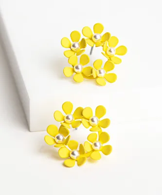 Yellow Flower Circle Earring