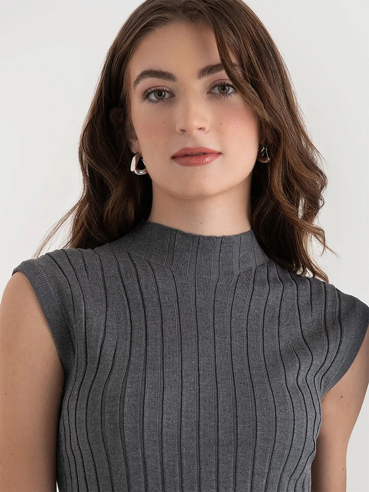 Mock Neck Sleeveless Rib Sweater