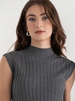 Mock Neck Sleeveless Rib Sweater