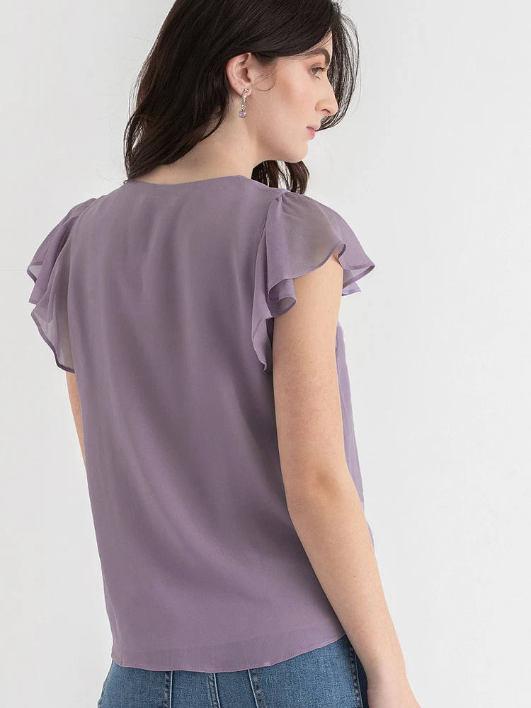 V-Neck Flutter Sleeve Blouse