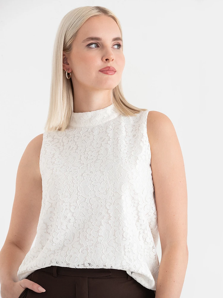 Sleeveless Mock Neck Lace Blouse