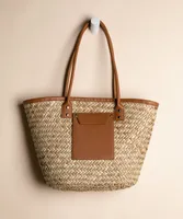Straw Tote with Leather Detail
