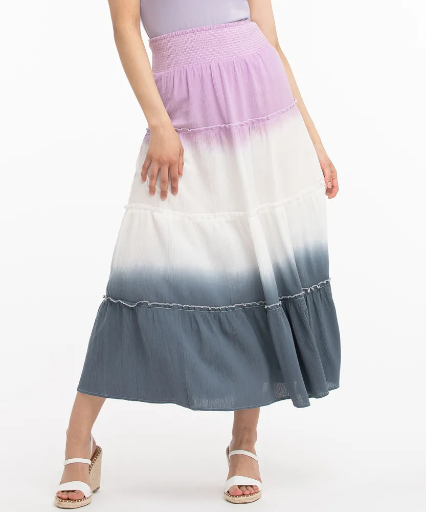 Dip-Dye Tiered Maxi Skirt