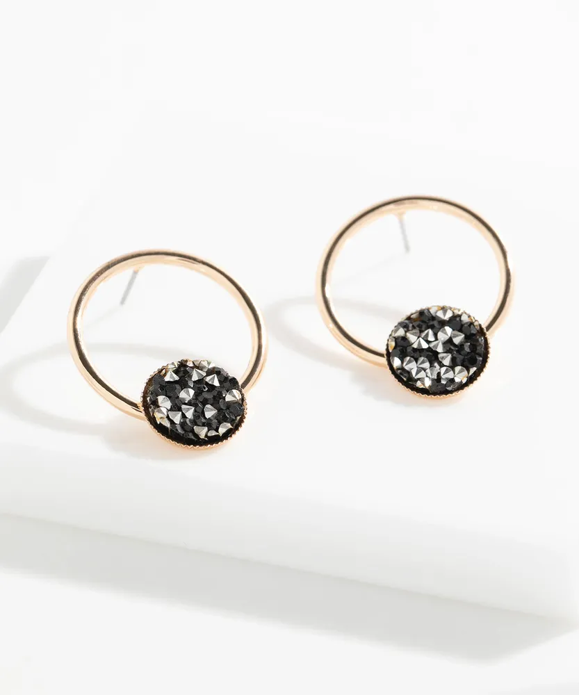 Gold Hoop Earring With Glitter Accent Circle