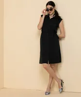 Collared Midi Dress with Tie Belt