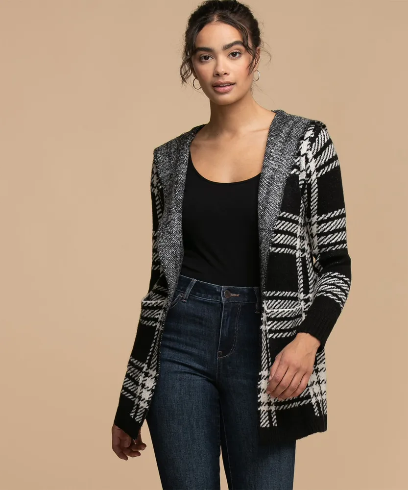 Guilty Jacquard Plaid Hooded Coatigan