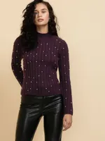 Wool-Blend Mock Neck Pearl Sweater