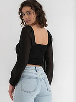 Channel Front Cropped Sweetheart Blouse