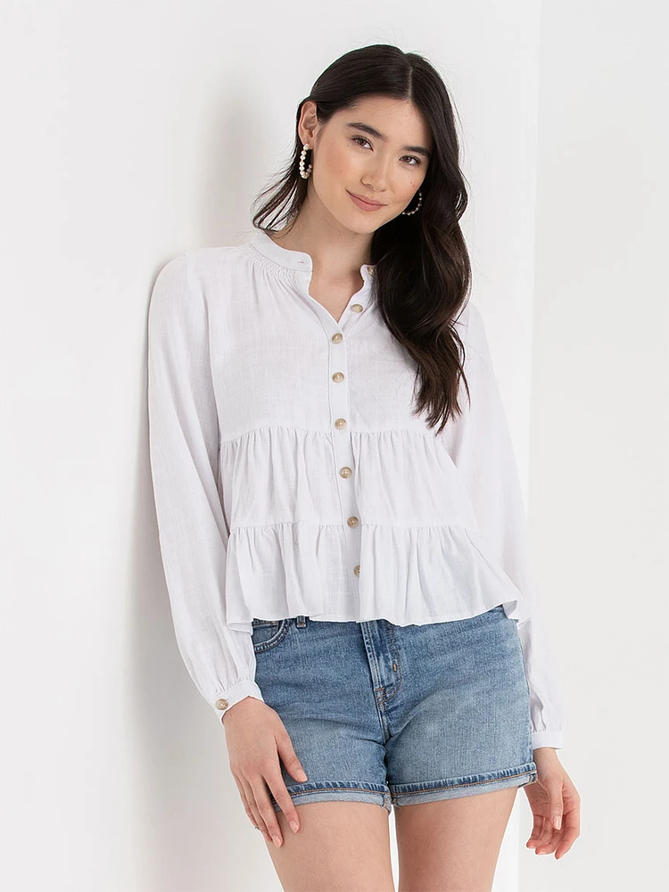 Tiered Linen Blouse