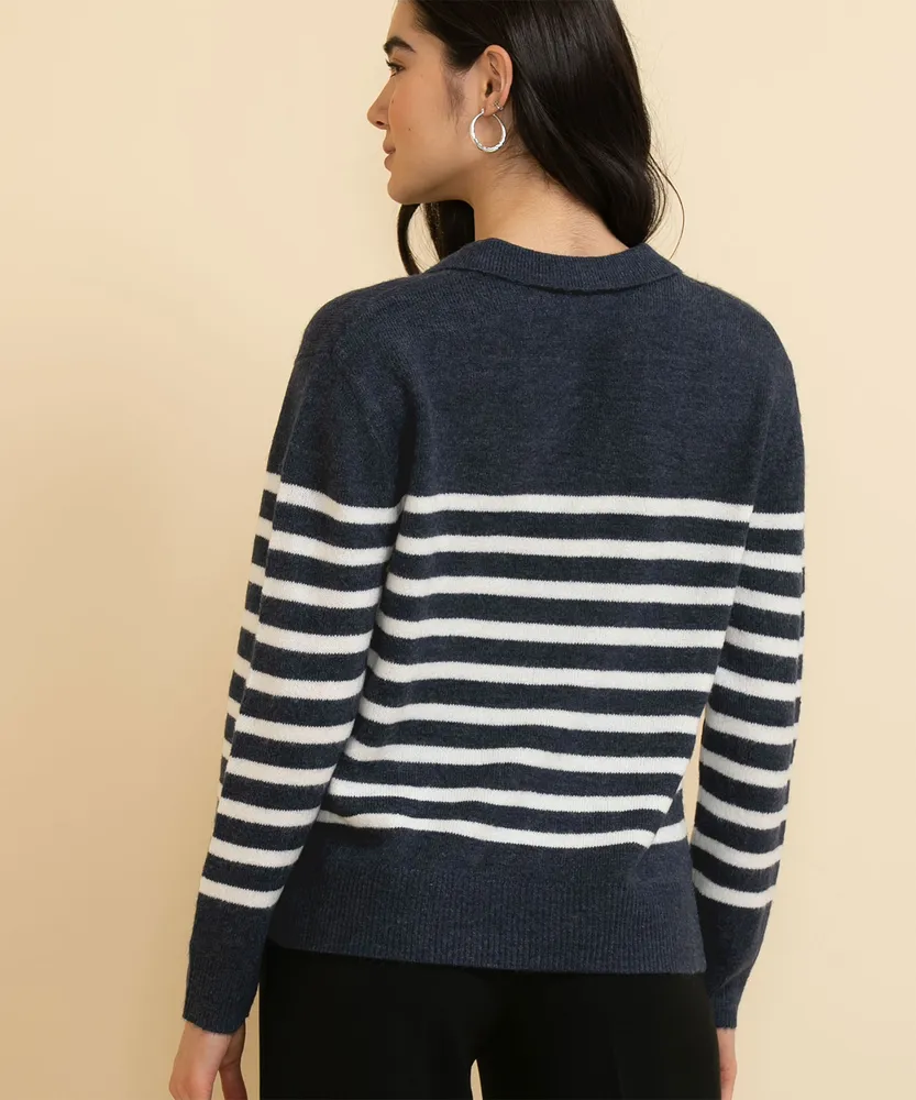 Long Sleeve Striped Henley Pullover