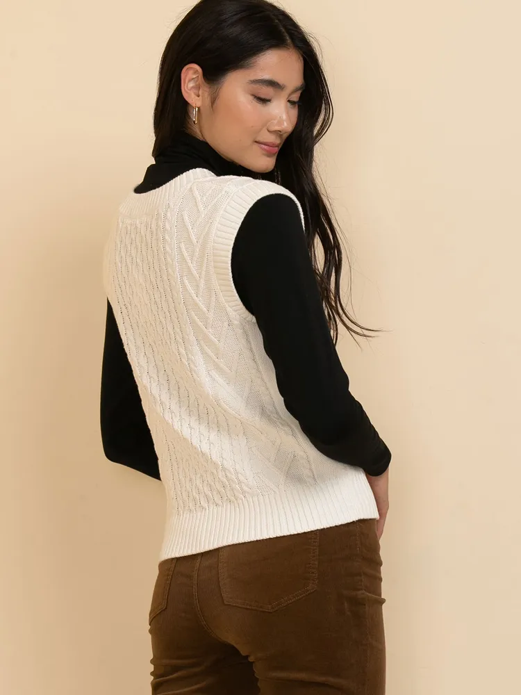 Cable Knit V-Neck Sweater Vest