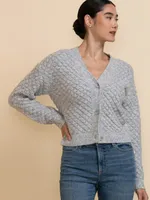 Button-Front Popcorn Stitch Cardigan