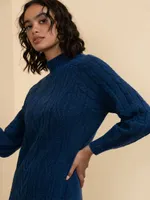 Mock Neck Cable Knit Sweater Dress
