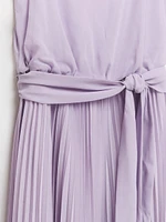 V-Neck Pleated Skirt Midi Dress