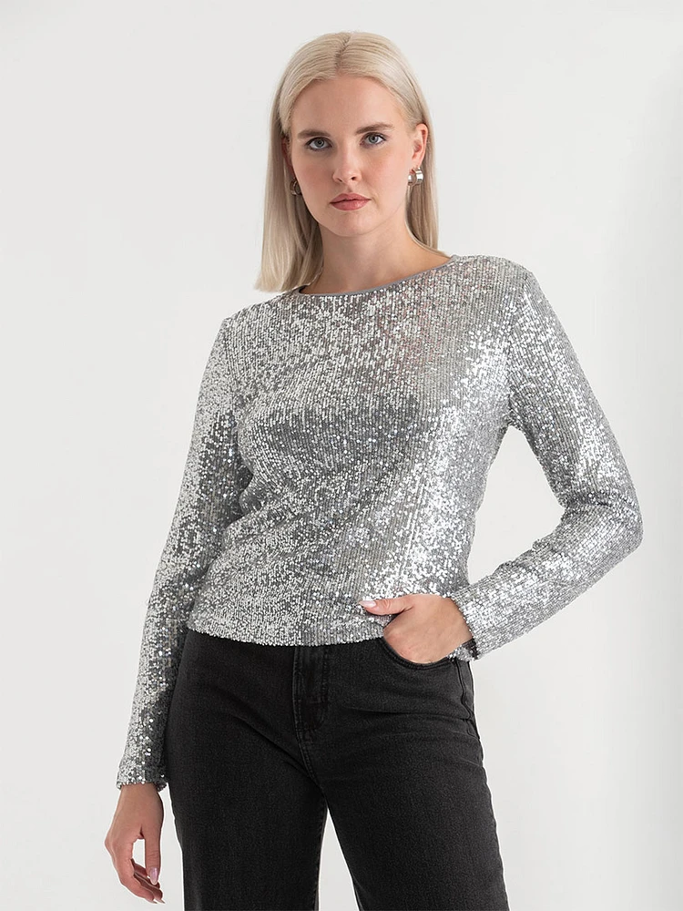 Sequin Crew Neck Top