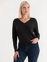 Long Sleeve Cashmere-Blend V-Neck Sweater