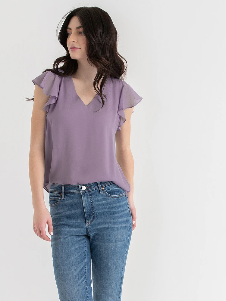 V-Neck Flutter Sleeve Blouse