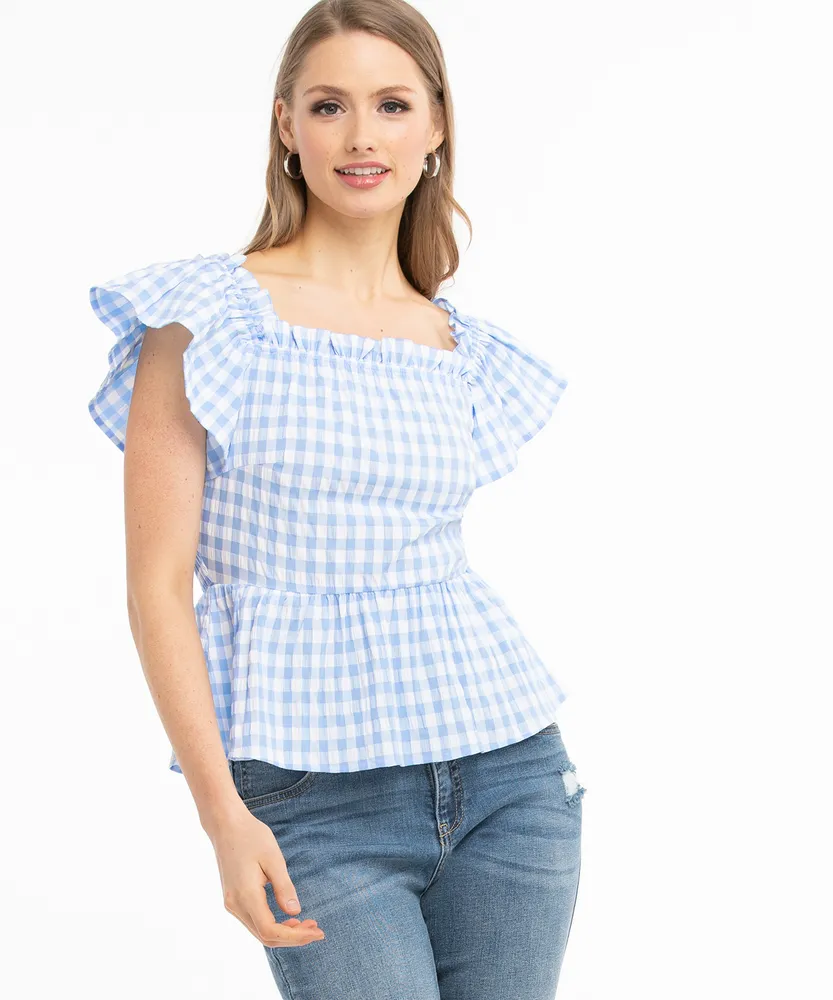 Smocked Flutter Sleeve Peplum Blouse