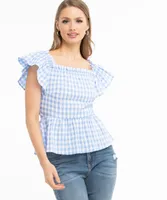 Smocked Flutter Sleeve Peplum Blouse